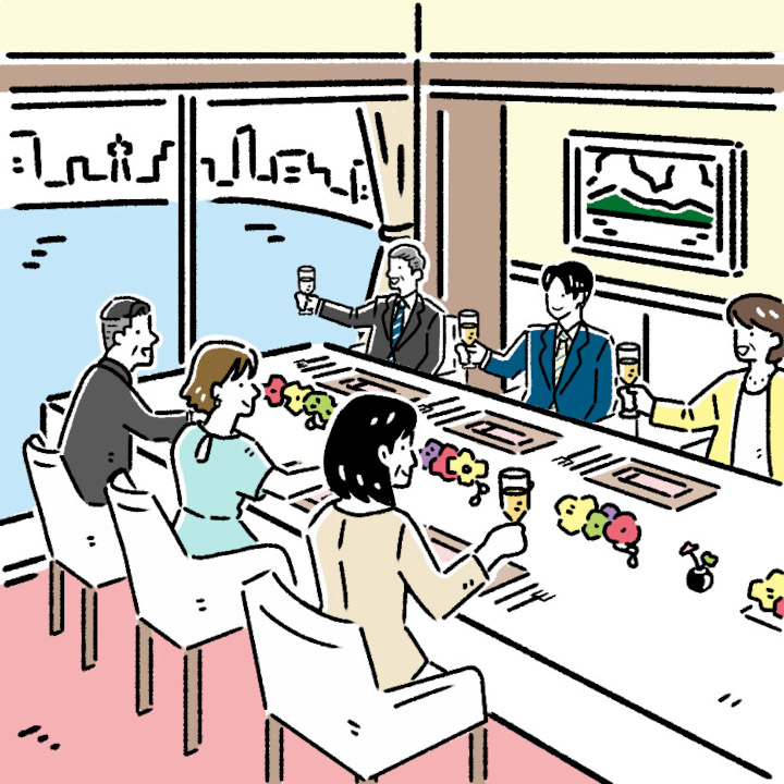 乾杯をして　食事・歓談