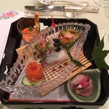 ホテルオークラ東京ベイの画像｜前菜のオードブル。見た目も綺麗で美味しかったです。ジュレの上に隠れミッキー！