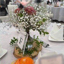 アルカーサル　ビエントスの画像｜テーブル装花は結婚式のテーマに合わせてコーディネートされておりとても可愛らしかったです。