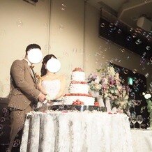 オリエンタルホテル 東京ベイの写真｜ケーキ入刀時のバブルマシーン演出