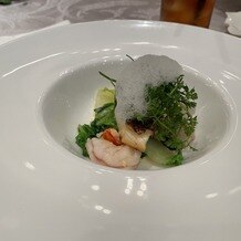 クラシカ ベイ クオーレの画像｜真鯛醤油焼き　姫島車エビ　蛤のマリアージュ　山椒と白味噌のブールコキアージュ　蛤とカボスの泡を添えて