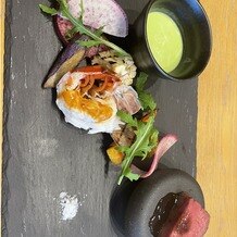 Los Angeles balcony（ロサンジェルスバルコニー）の写真｜試食のお料理です。
野菜がとっても美味しい。