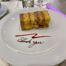 Casa d&#39; Angela Aoyama（カサ・デ・アンジェラ青山）の画像｜ウェディングケーキ(thank youの文字を書いてくれていました)