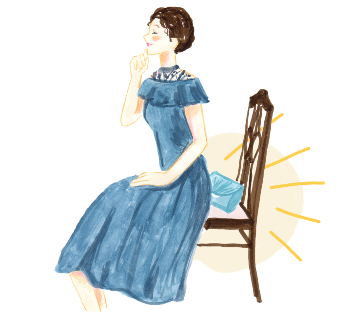 バッグの置き場所は、椅子の背もたれか膝の上