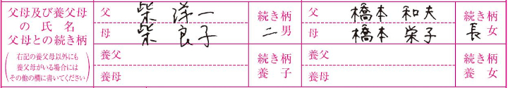 婚姻届「父母（養父母）の氏名・続き柄」の書き方見本