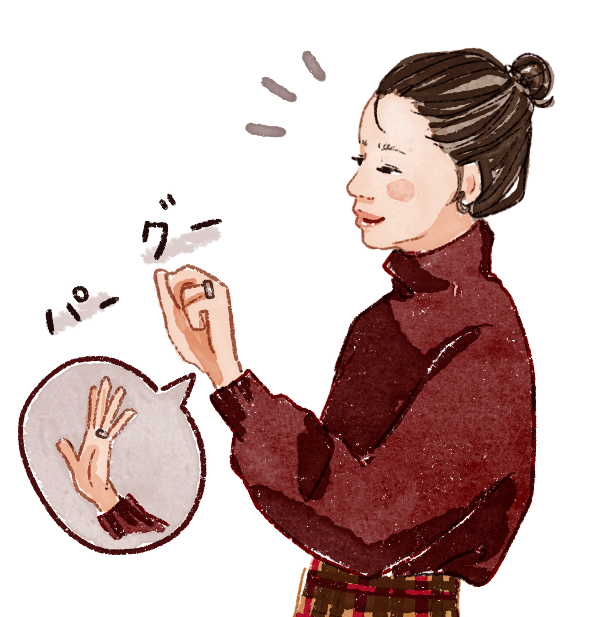 ミルグレインの指輪の着け心地を確かめる女性