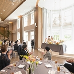 アートグレイス　ウエディングコースト　東京ベイ：大きな吹き抜けが広がり、専用ガーデン＆プールを備えた貸切邸宅。ふたりらしく彩った会場でゲストと交流