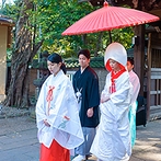響 風庭 赤坂（HIBIKI）：格式ある「赤坂氷川神社」で神前式。家族や友人を含む40名に列席してもらい、誓いを見守ってもらえた