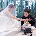 ＡＮＥＬＬＩ　軽井沢（アネーリ　軽井沢）：美しい木々の緑に包まれる開放的なチャペル。友人からの誓いの言葉や愛犬の登場など、心温まるセレモニー