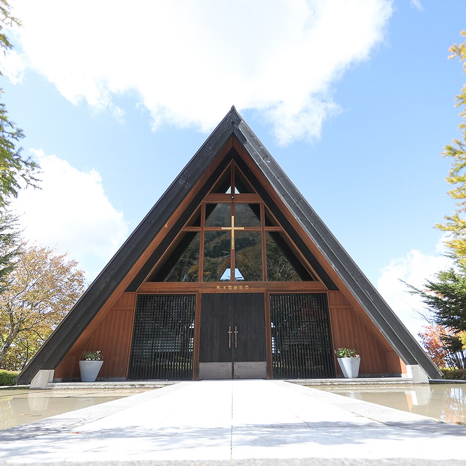 天空の桝水高原教会の写真
