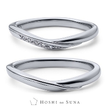【星の砂】　イリスひとつのダイアモンドの原石をふたりの指輪に留める結婚指輪