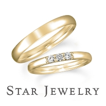 《スタージュエリー》3石のダイヤモンドが輝くシンプルな甲丸マリッジリング