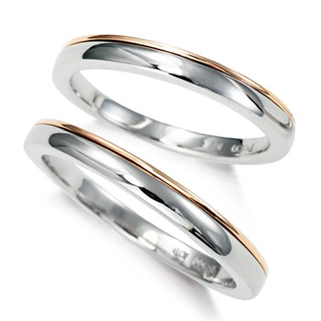 美輪宝石:プラチナとピンクのコンビカラーが人気★シンプル結婚指輪がペアで19万円！