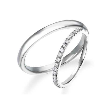 美輪宝石:細身で可愛い人気の王道プラチナハーフエタニティダイヤ結婚指輪がペアで18万5千円