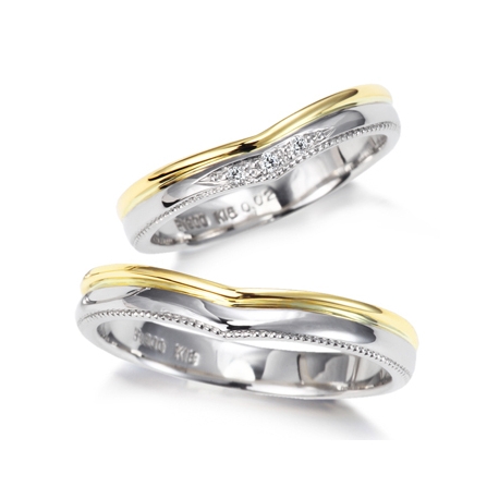 美輪宝石:クラシカルライン＆落ち着いたコンビカラーが人気の結婚指輪！ペア22万円！