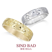 SIND BAD BRIDAL:結婚指輪 和彫り 桜模様 花芯に誕生石を添えて