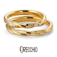 ＯＲＥＣＣＨＩＯ（オレッキオ）:＜クローブ＞結婚指輪　流れるような曲線の中に四角いバゲットカットダイヤを配置