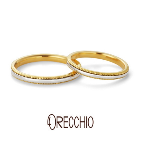 ＯＲＥＣＣＨＩＯ（オレッキオ）:＜テヌート＞結婚指輪　 細身のアームに異素材でミルグレインのアクセント
