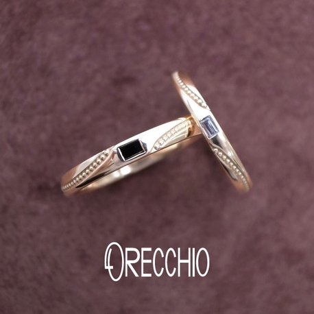 ＯＲＥＣＣＨＩＯ（オレッキオ）:＜フランキンセンス＞結婚指輪　ミル打ちの曲線とバゲットダイヤが光る