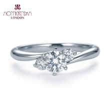 センターダイヤが際立つウェーブとサイドメレが魅力の洗練されたデザインの婚約指輪