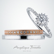 アンジェリック　フォセッテ　ブライダル:ふんだんにダイヤがあしらわれた華やかエンゲージ。華美過ぎない絶妙なバランスが人気