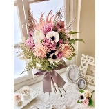 Bouquet DECO:ペールピンクのドライフラワーと造花のクラッチブーケ☆シックなピンク