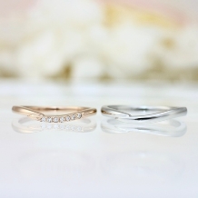 EVANS bridal 旭川本店（エヴァンスブライダル）:ふたり手を取り合ってともに歩んでいく幸せを表現した細身のリング【EVANS】