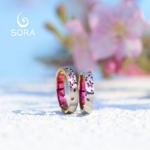 ETERNAL FIRST DIAMOND:カラー発色 桜柄 桜模様 特別な結婚指輪をお探しのカップルへ【SORA】舞桜