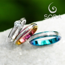 ETERNAL FIRST DIAMOND:サイズ直しも可能！カラー発色できる結婚指輪【SORA】ドーム