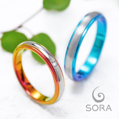 ETERNAL FIRST DIAMOND:サイズ直しも可能！カラー発色できる結婚指輪【SORA】ドーム