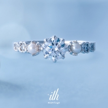 【リース】きらめくダイヤモンドとしっとり輝く真珠の婚約指輪
