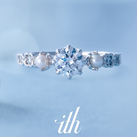 【リース】きらめくダイヤモンドとしっとり輝く真珠の婚約指輪