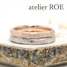 ふたりで作る特別な手作り結婚指輪【ヤスリ模様の指輪に色味の違うダイヤでアレンジ】