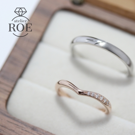 atelier ROE:ふたりで作る結婚指輪【透明感のあるK18ピンクゴールドのV字リング】