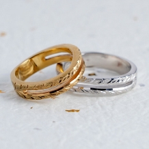 ブライダルリング専門店　輝織‐ＫＩＯＲＩ‐:手彫りとカットが融合した唯一無二のリング　輝彫　結婚指輪　羽衣（うい）