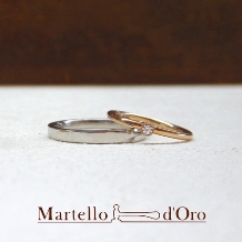 Ｍａｒｔｅｌｌｏ　ｄ’Ｏｒｏ　（マルテロドーロ）:《ふたりの手作り結婚指輪》 K18PG＆ダイヤモンド0.03ct／Pt900