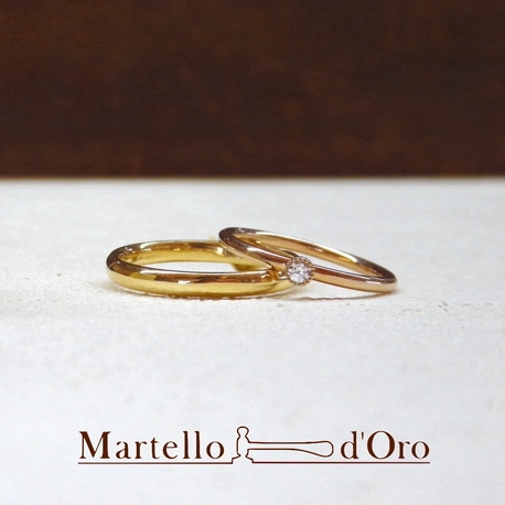 Ｍａｒｔｅｌｌｏ　ｄ’Ｏｒｏ　（マルテロドーロ）:《ふたりの手作り結婚指輪》ピンクゴールド＆ダイヤ0.03ct／イエローゴールド