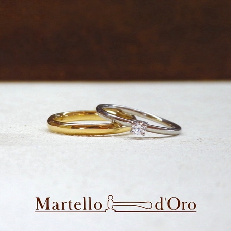 Ｍａｒｔｅｌｌｏ　ｄ’Ｏｒｏ　（マルテロドーロ）:《ふたりの手作り結婚指輪》 Pt900＆ダイヤモンド0.1ct／K18YG