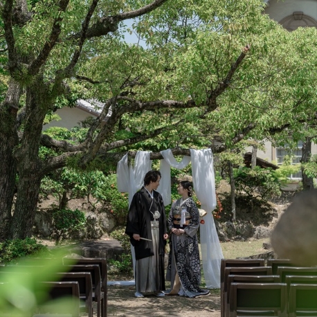 福山城　二の丸　福寿会館テラス：【選べるスタイル】福山城での庭園挙式etc.オンライン相談