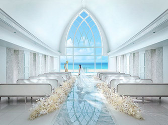 ザ・ヨミタンリゾート アクアグレイス・チャペル／ワタベウェディング：美しいビーチが広がる祭壇で愛を誓う