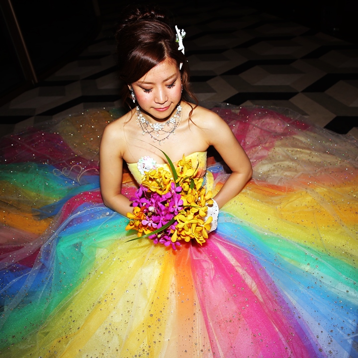 オーバードレス ウェディングドレス用 オーバースカート 虹色 チュール