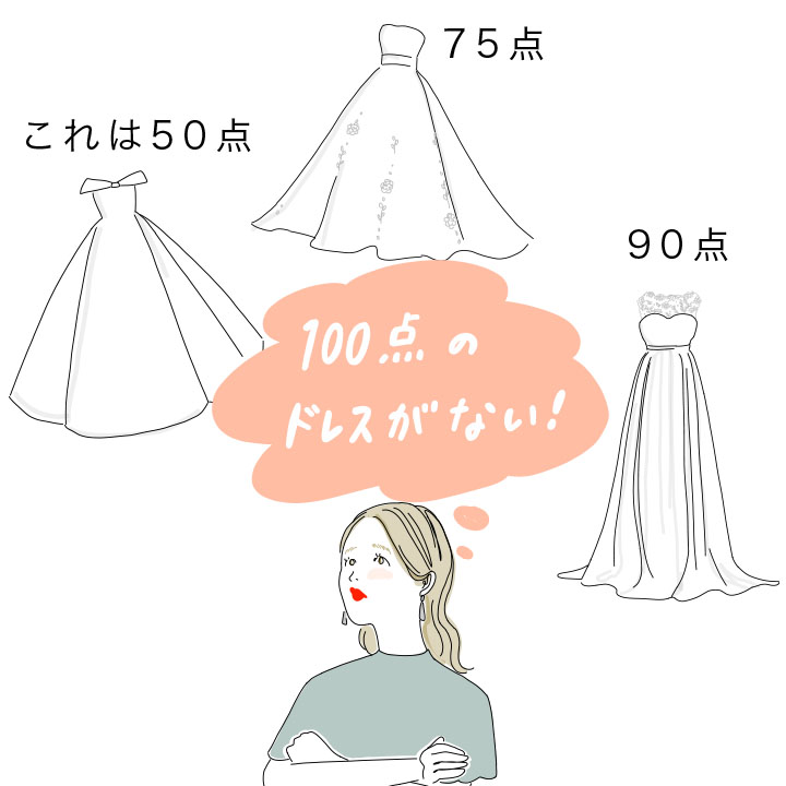 100点のドレスがなくて悩む花嫁