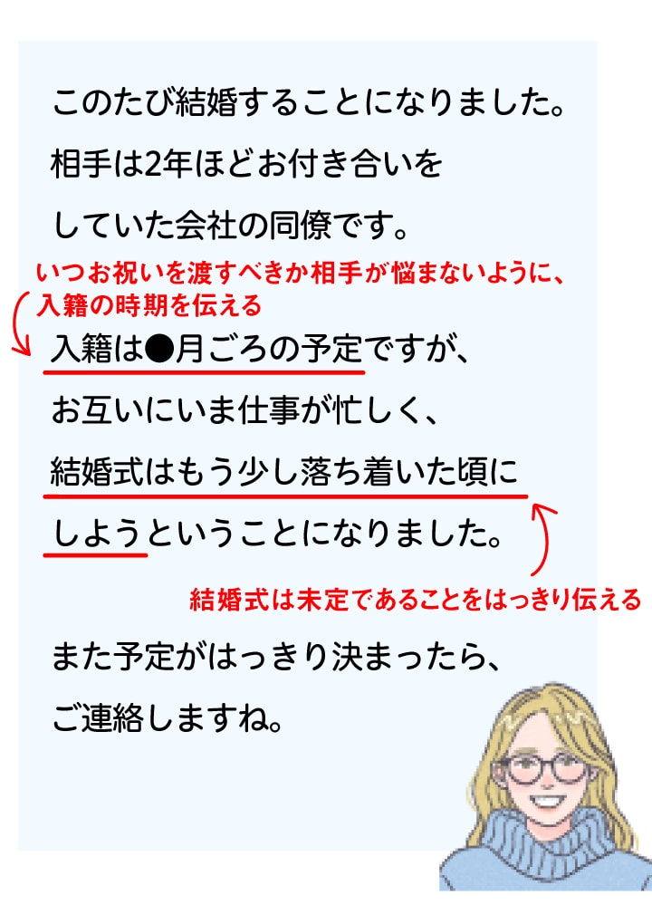 【基本文例】結婚式を行わない､あるいは未定の場合＜親戚＞