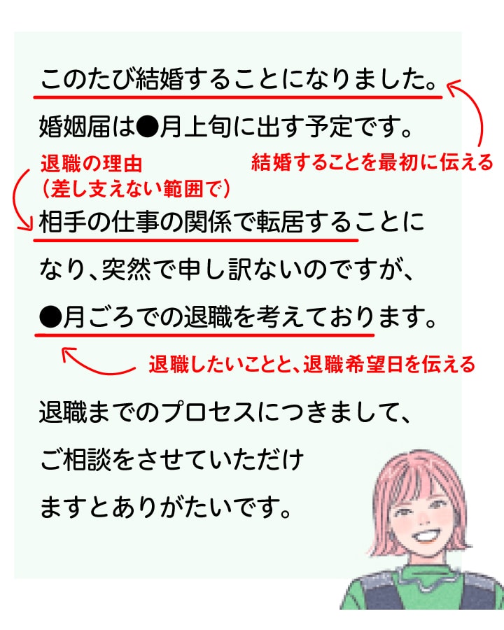 【ケース別文例】結婚を機に退職する場合