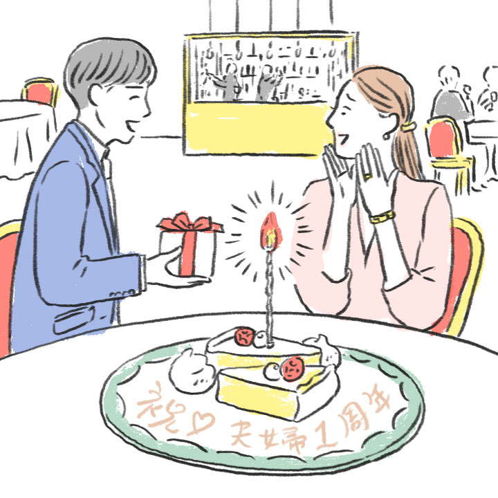 記念日をお祝いしているカップル