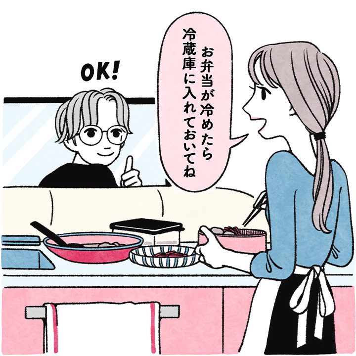 お弁当つくりで仕事を分担している新婚夫婦