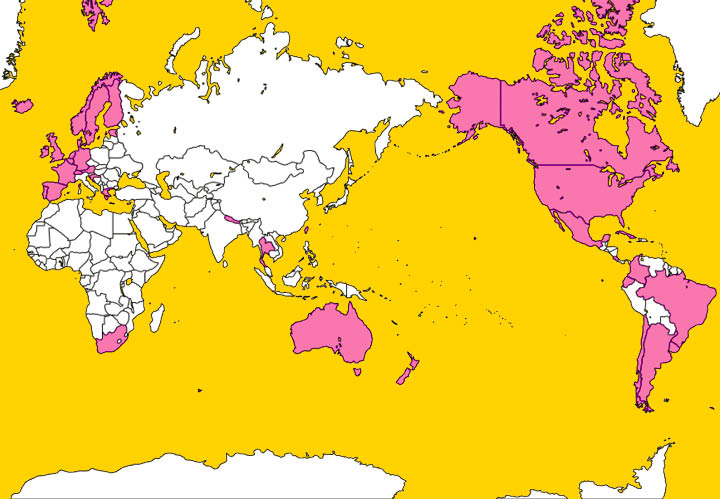 同性婚を認めている国の世界地図