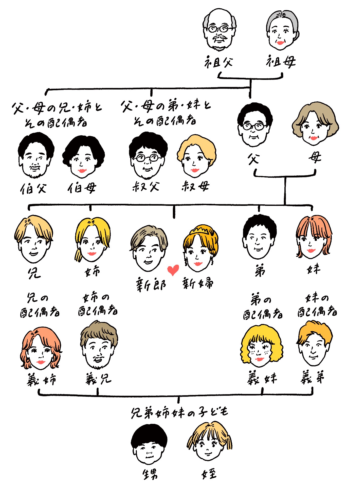 親族の正しい肩書のイラスト図