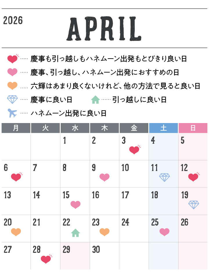 2026年4月の縁起のいい日