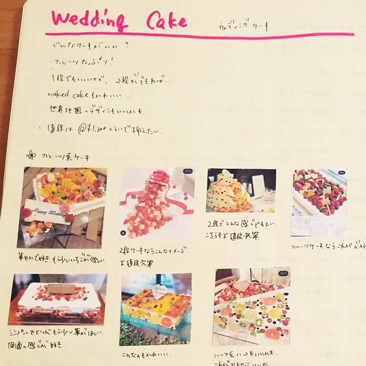 ブライダルノートのウエディングケーキのページ